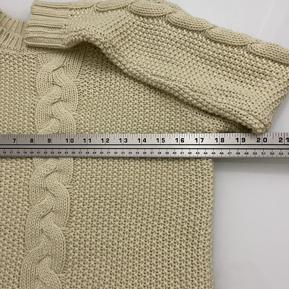 Hamsa‎ Brand Women's Ecru Cable Knit Sweater Size Medium Pullover